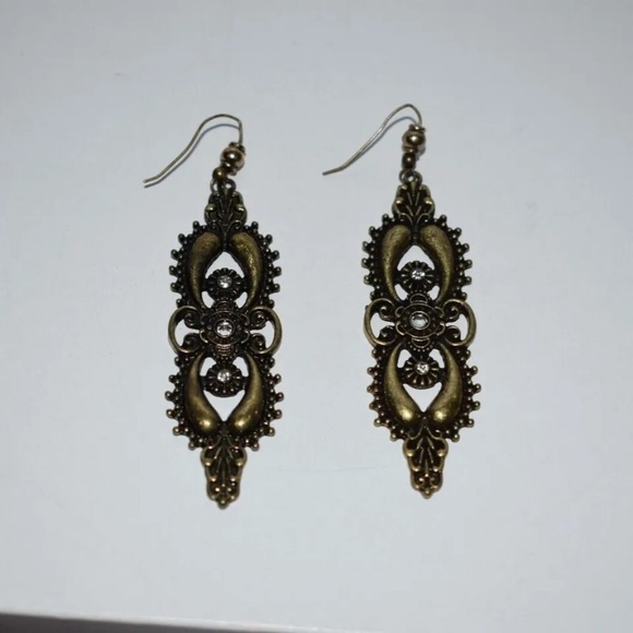 Vintage Old Gold Brown Looking Necklace With Matching Earrings Pretty - Picture 10 of 12